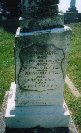 Shaldon died  Feb. 20, 1857, aged 5 yrs 7 m 1d; Araloretta died July 19, 1833, aged 3 yrs 7 m.s 2 d.  Photo courtesy of Sharon Disbennett